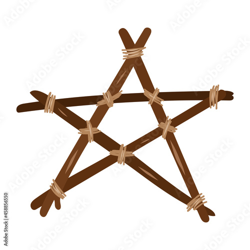 Wooden pentagram.Esoteric and mystical design element.