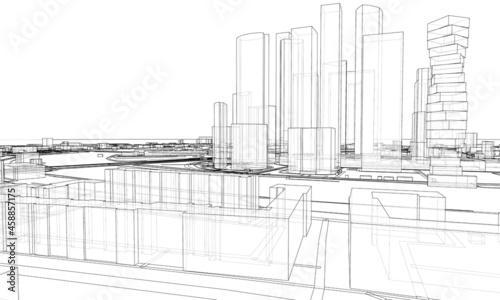 Vector lines buildings and city roads, town design