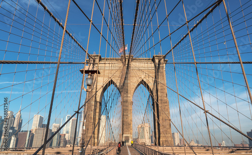 Close up Brooklyn Bridge in New York City USA 