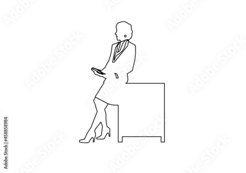 Vector design of a sketch of a woman sitting back at the table