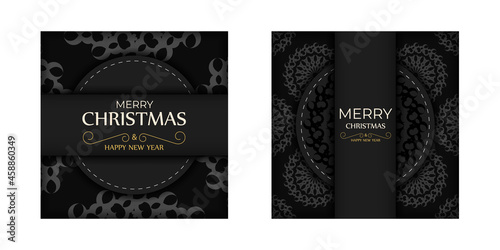 Black merry christmas flyer with winter orange ornament