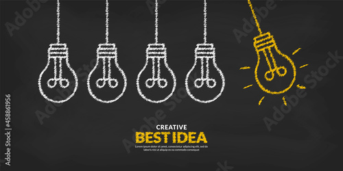 Think different and Stand out from the crowd concept, Creative ideas with one glowing light bulb background