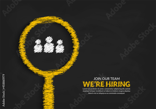 Minimal job vacancy banner for social media post, We are hring background with scribble magnifying glass photo