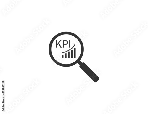 Analysis, magnifying glass, kpi icon. Vector illustration. Flat design.