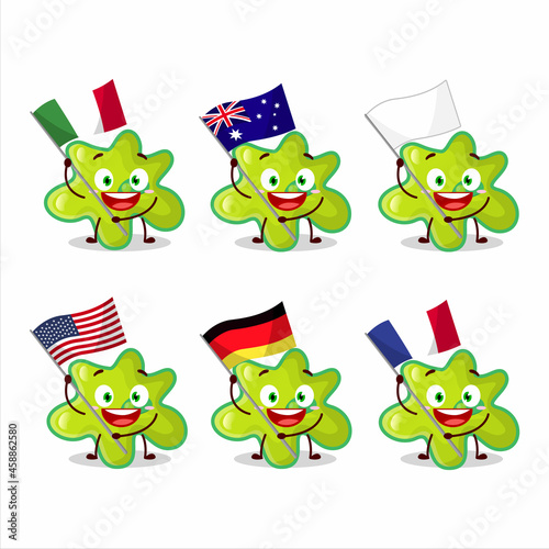 Nyctacovirus cartoon character bring the flags of various countries