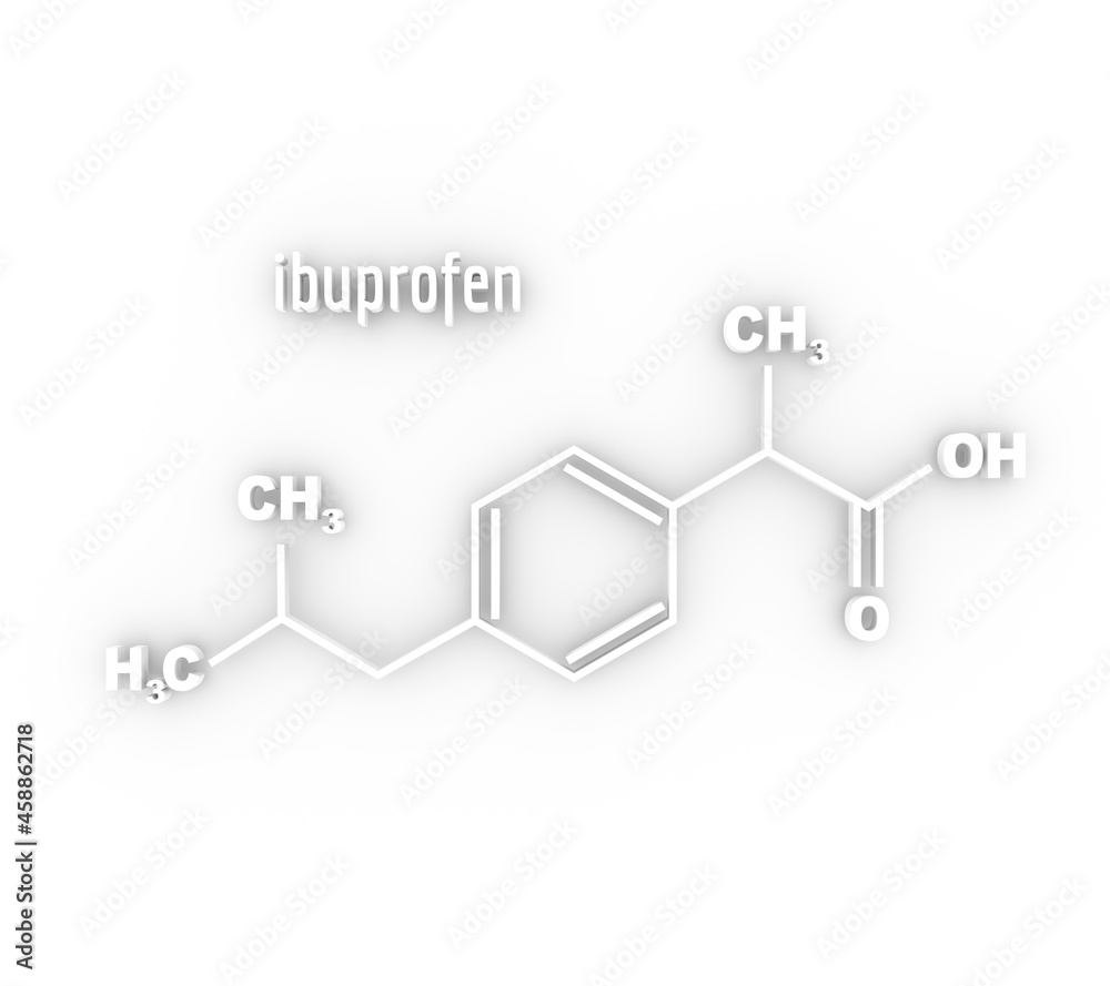 Formula of Ibuprofen. Concept of medicine and pharmacy Formula of Ibuprofen. Concept of medicine and pharmacy