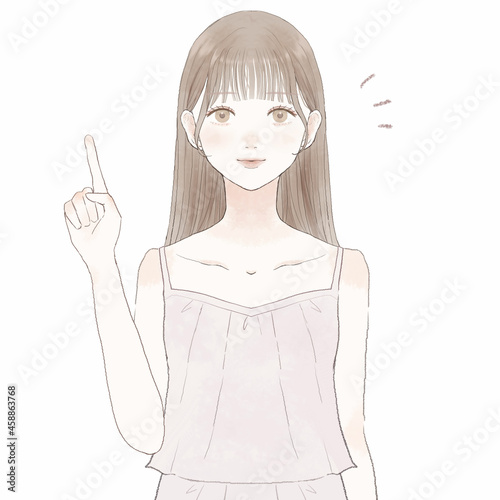 指をさしながら説明する女性