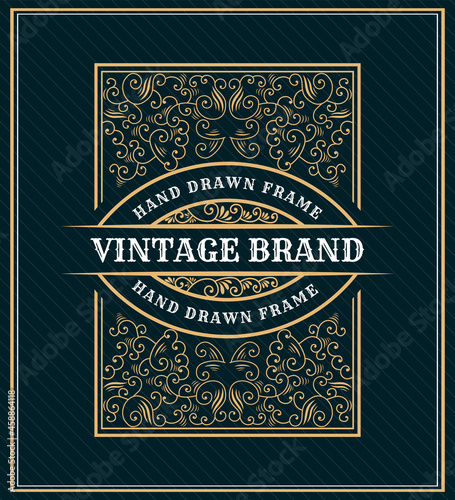 Vintage ornamental vector with floral ornament Suitable for whiskey, liquor, beer, brewery, wine, barber shop, coffee shop, tattoo studio, salon, boutique, hotel, shop signage engraving illustration