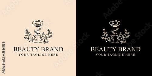 Botanical Hand Drawn collection Logo with Wild Flower and Leaves. Logo for spa and beauty salon  boutique  organic shop  wedding  floral designer  interior  photography  cosmetic. vector illustration