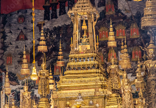 Bangkok, Thailand - Jun 19, 2020 : The Emerald Buddha in the temple of Wat Phra sri rattana sasadaram or Wat Phra Kaeo at the Grand Palace. photo