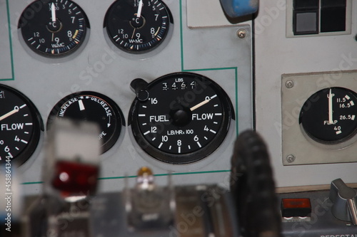 Fényképezés Cockpit of the Former Golden Knights F27 Fokker Friendship aircraft at hangar at
