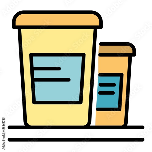 Two cups of sour cream icon. Outline two cups of sour cream vector icon color flat isolated
