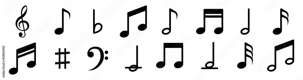 Music notes icon set. Music notes symbol. Song, melody or tune vector icon for musical apps and websites. Music notes icon set. Music notes symbol. Song, melody or tune vector icon for musical apps and websites.