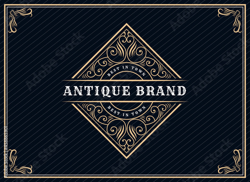 Vintage ornamental vector with floral ornament Suitable for whiskey, liquor, beer, brewery, wine, barber shop, coffee shop, tattoo studio, salon, boutique, hotel, shop signage engraving illustration