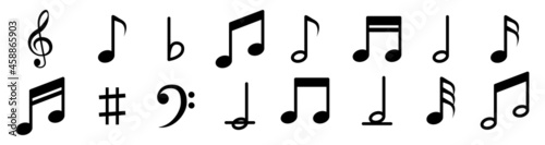 Music notes icon set. Music notes symbol. Song, melody or tune vector icon for musical apps and websites.