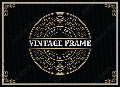 Vintage ornamental vector with floral ornament Suitable for whiskey, liquor, beer, brewery, wine, barber shop, coffee shop, tattoo studio, salon, boutique, hotel, shop signage engraving illustration