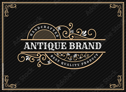 Vintage ornamental vector with floral ornament Suitable for whiskey, liquor, beer, brewery, wine, barber shop, coffee shop, tattoo studio, salon, boutique, hotel, shop signage engraving illustration