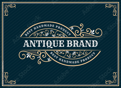 Vintage ornamental vector with floral ornament Suitable for whiskey, liquor, beer, brewery, wine, barber shop, coffee shop, tattoo studio, salon, boutique, hotel, shop signage engraving illustration