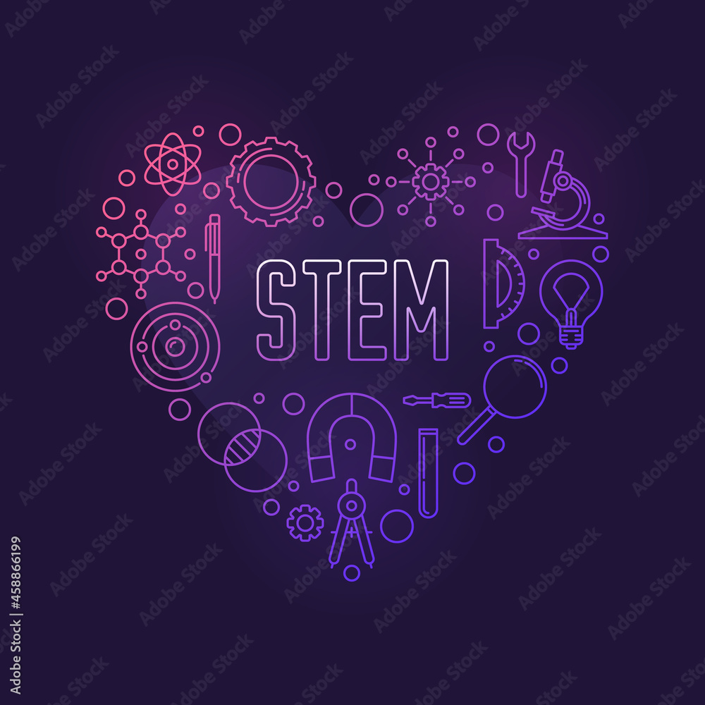 STEM Heart concept vector colored linear illustration