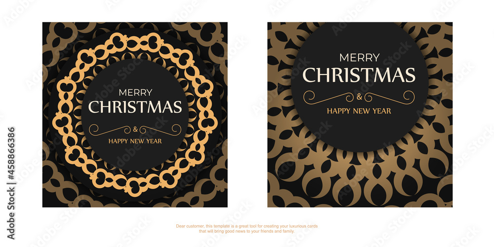 Fototapeta premium Black merry christmas flyer with vintage orange pattern