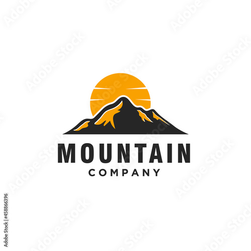 Modern Mountain Logo With sun Design Vector