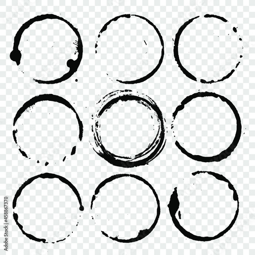 Vector Cup Traces and Spots Collection. Black drink stains illustration on Transparent Background Isolated. Splash and blots concept for grunge design