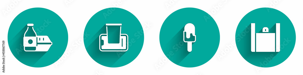 Set Online ordering food, Food on mobile, Ice cream and icon with long shadow. Vector