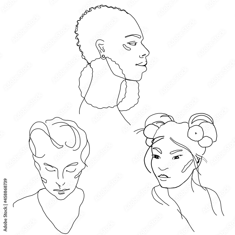 Sketch of a girl's head. Isolated on a white background. Sketch of a girl's head. Isolated on a white background.