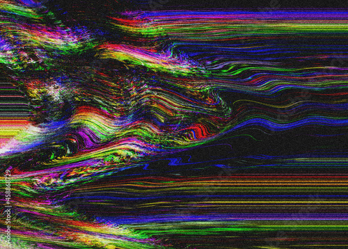 Glitch psychedelic Old TV background with Noise Screen error. Digital pixel noise abstract design. Photo glitch. Television signal fail. Technical problem grunge wallpaper. Colorful noise