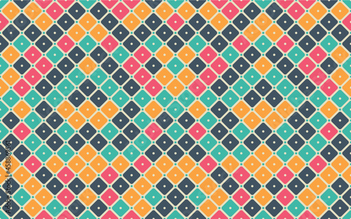 Colorful square pattern in yellow orange pink green and grey color