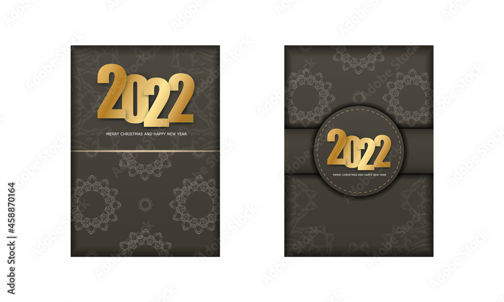 2022 Merry Christmas and Happy New Year Brown Color Flyer with Winter Light Pattern