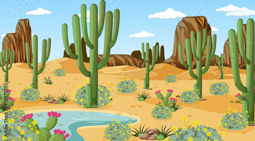 Desert forest landscape at daytime scene with many cactuses photo