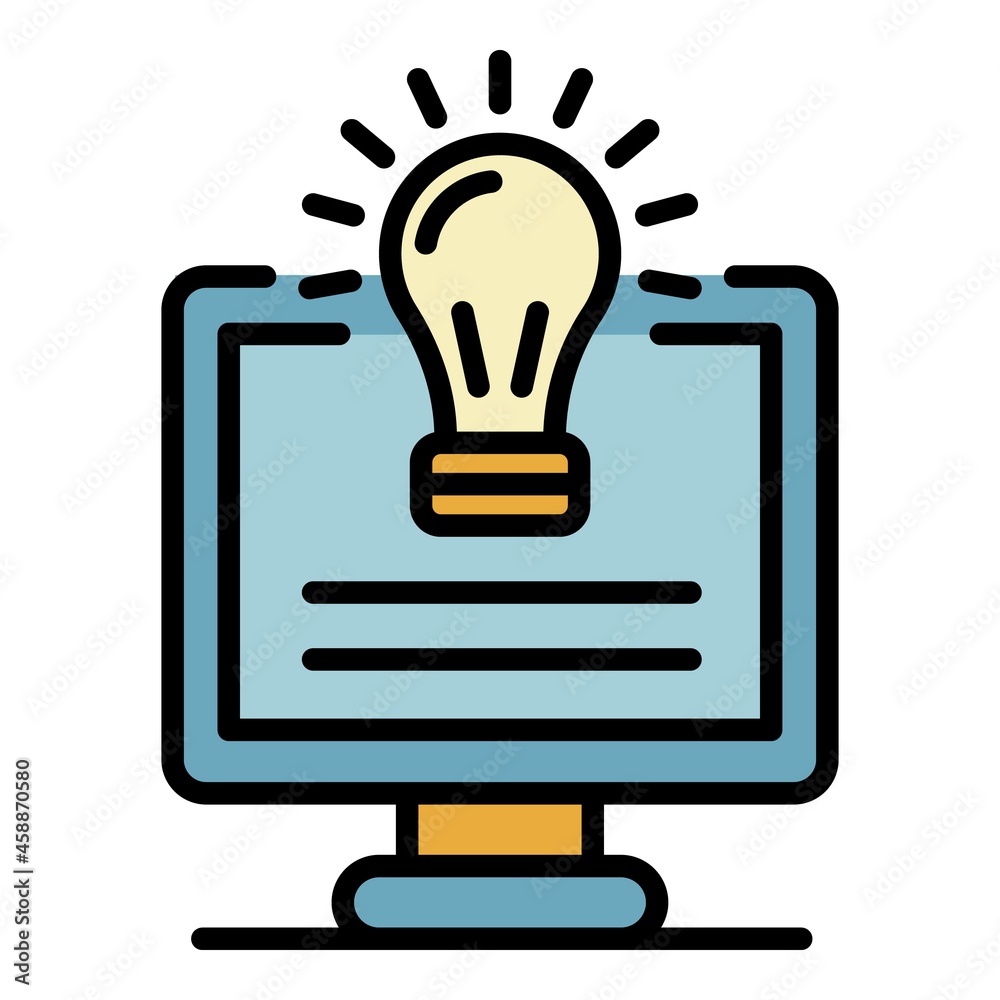 Light bulb on screen icon. Outline light bulb on screen vector icon color flat isolated Light bulb on screen icon. Outline light bulb on screen vector icon color flat isolated