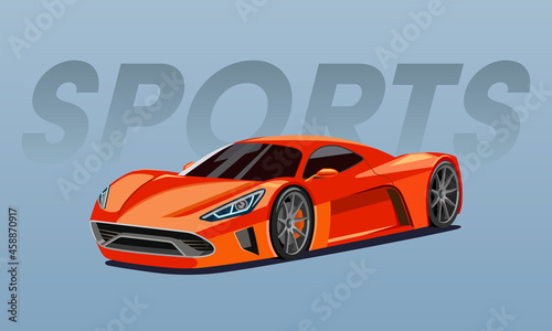 Illustration of an orange sports car vector detailed muscle car isolated on gray background and lettering