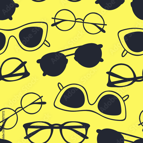 Hand drawn fashion illustration glasses. Creative ink art work. Actual vector seamless pattern with sunglasses