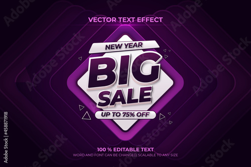 New year big sale editable 3d text effect with purple backround style