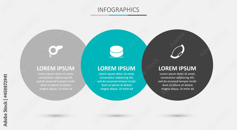 Fototapeta premium Set Hockey puck, Whistle and Medieval bow. Business infographic template. Vector