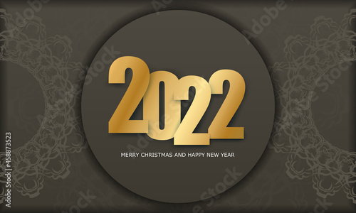 Postcard template 2022 Merry Christmas and Happy New Year Brown color with vintage light ornament