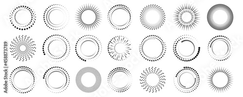 A lot of dotted circulars icons. Abstract futuristic art design. Geometric shape. Vector illustration. Stock image. 