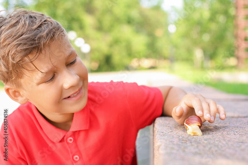 Little boy with achatina sn...