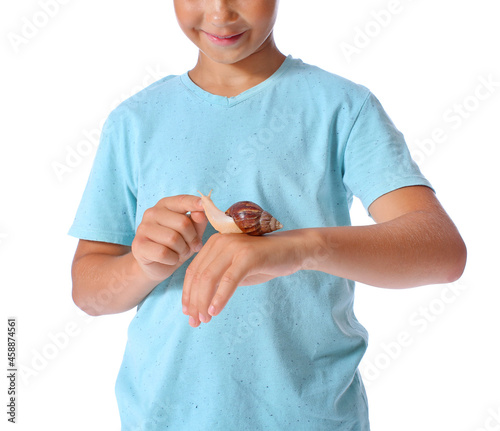 Little boy with achatina sn...