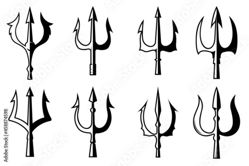 Set of the trident illustrations. Design element for logo, label, sign, emblem, poster. Vector illustration