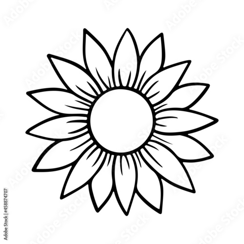 Sunflower simple icon. Flower silhouette vector illustration. Sunflower graphic logo  hand drawn icon for packaging  decor. Petals frame  black silhouette isolated on white background.