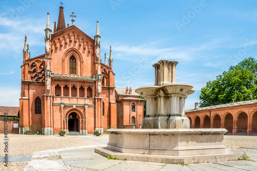 View at the Church of San Vittore with fountain in Pollenzo, Italy photo
