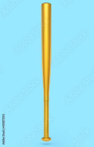 Gold professional softball or baseball bat isolated on blue background.