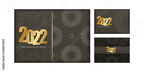 2022 Happy New Year Flyer Template Brown Color with Vintage Light Ornament
