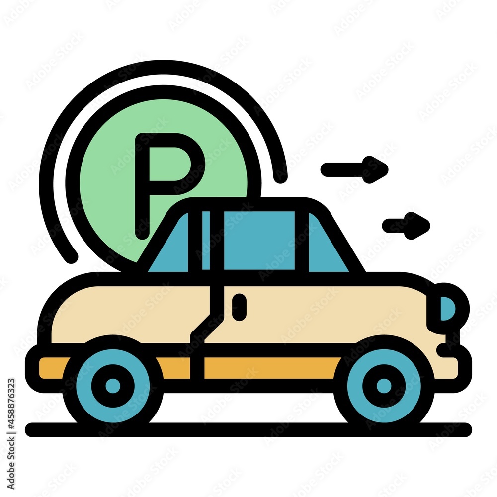 Car parking icon. Outline car parking vector icon color flat isolated