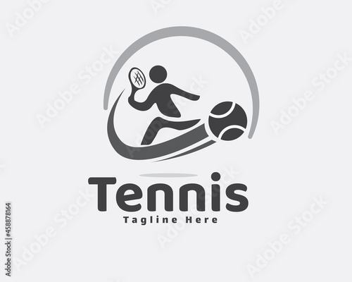 abstract silhouette tennis player running shoot ball logo template illustration