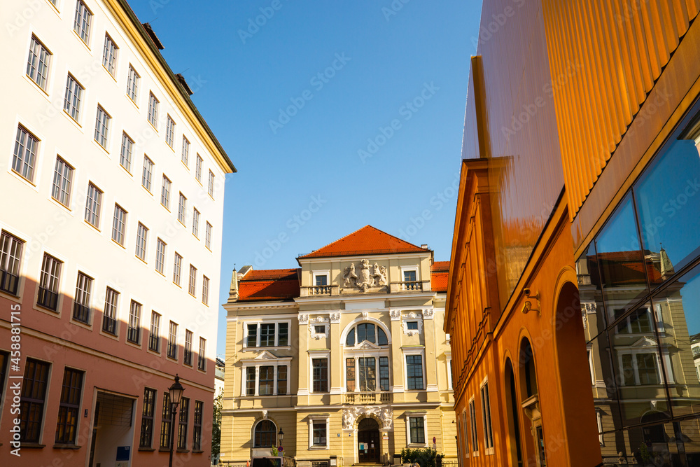 beautiful old buildings in the city of Munich, renovated old buildings, apartments, condominiums