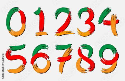Colorful Set Numbers Paint Brush Style Vector Design 